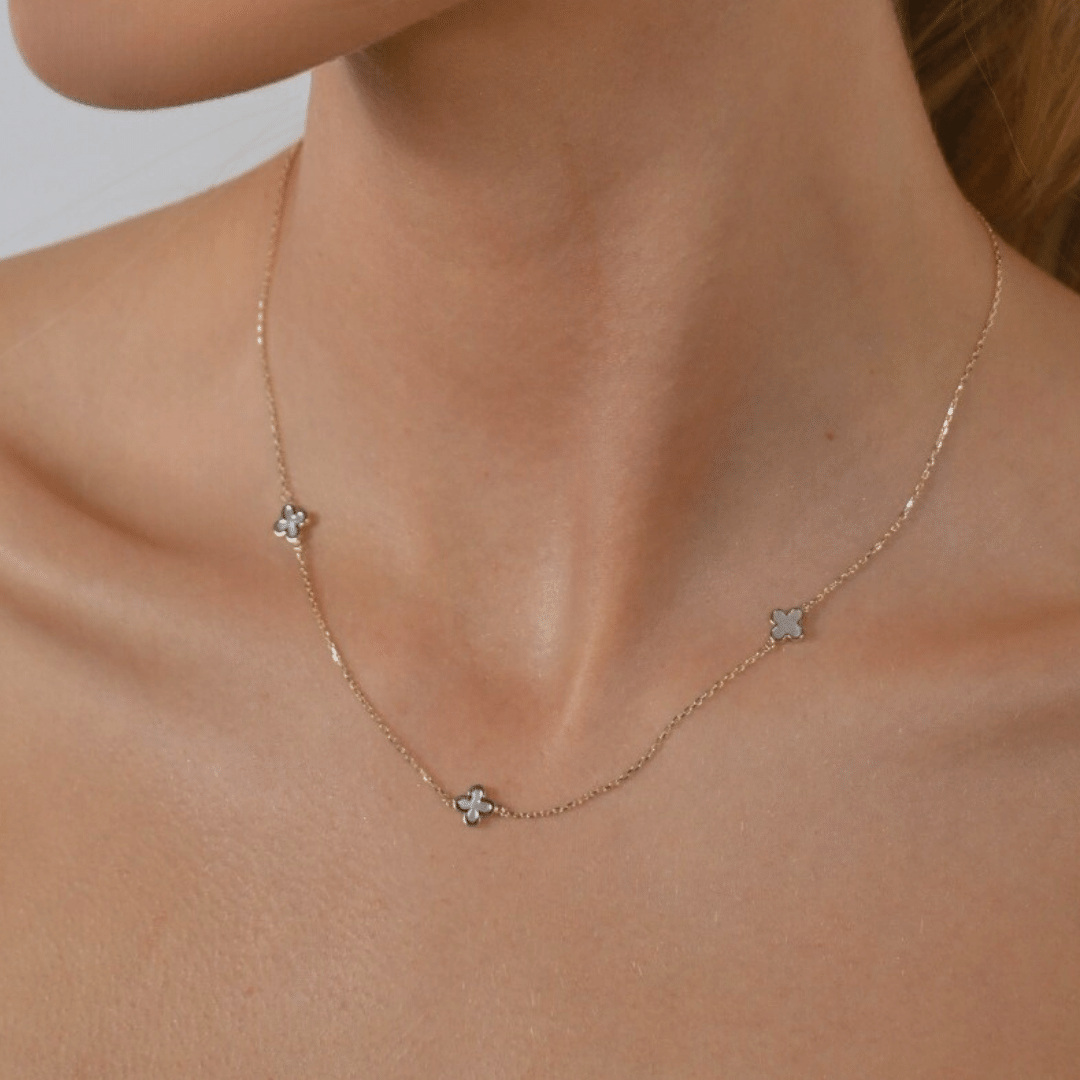 9ct Yellow Gold 3 Mother of Pearl Clover Petal Necklace 41-43cm - 9CT3MOP Gold Bracelets 9ct Yellow Gold 3 Mother of Pearl Clover Petal Necklace 41-43cm - 9CT3MOP Gold Bracelets