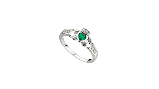Silver Emerald Cz Shoulders Claddagh Ring