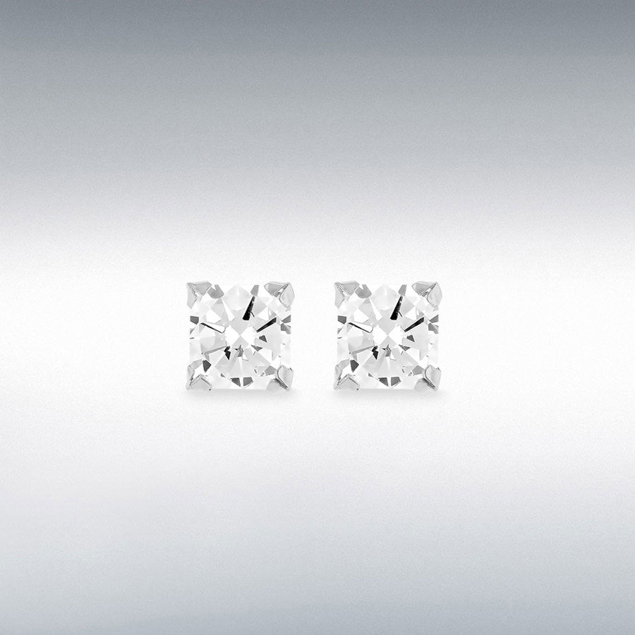 9ct White Gold CZ 7.5mm Stud Earrings