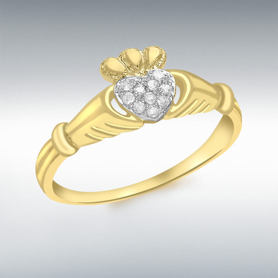 9ct Yellow Gold CZ Claddagh Ring