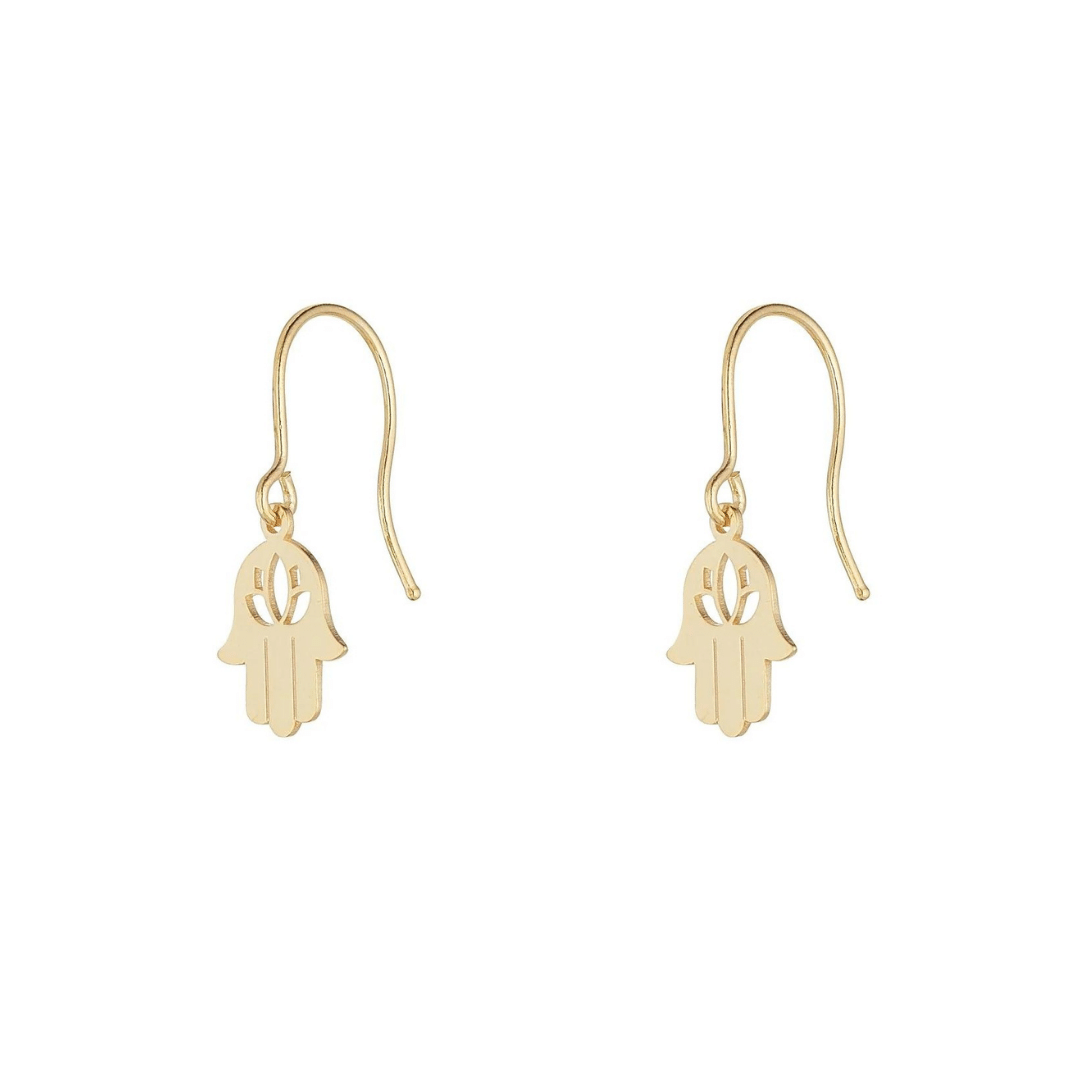 GOLD HAND OF FATIMA & LOTUS LEAF DROP EARRINGS