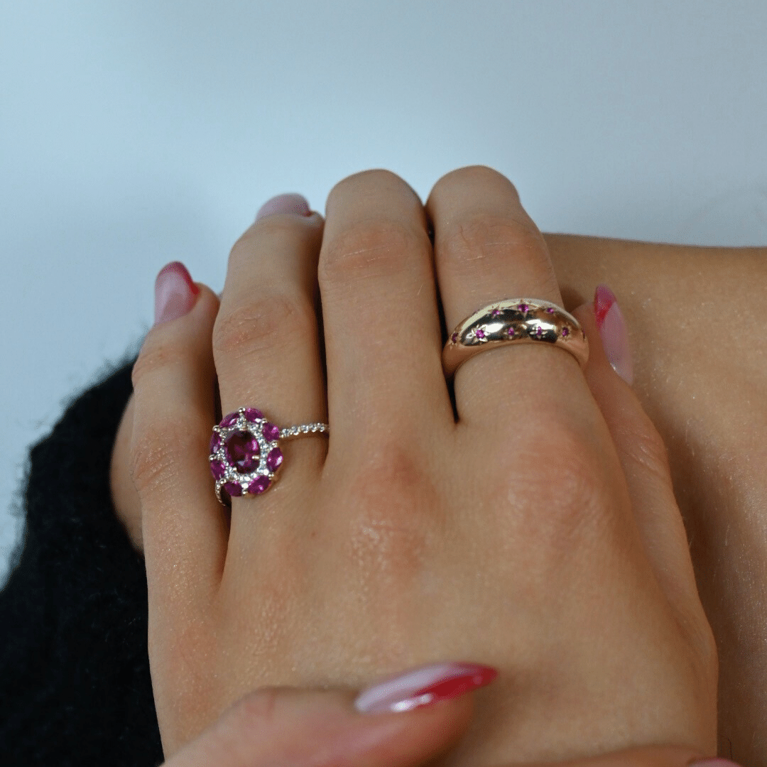 14k Dome Starry Ruby Ring