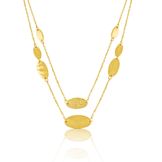Gold Double Layer Oval Disc Necklace