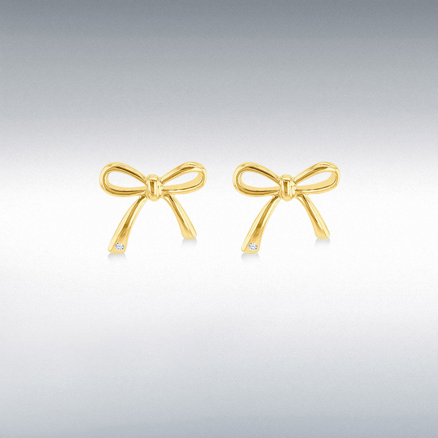 Gold Plated Bow Diamond Stud Earrings