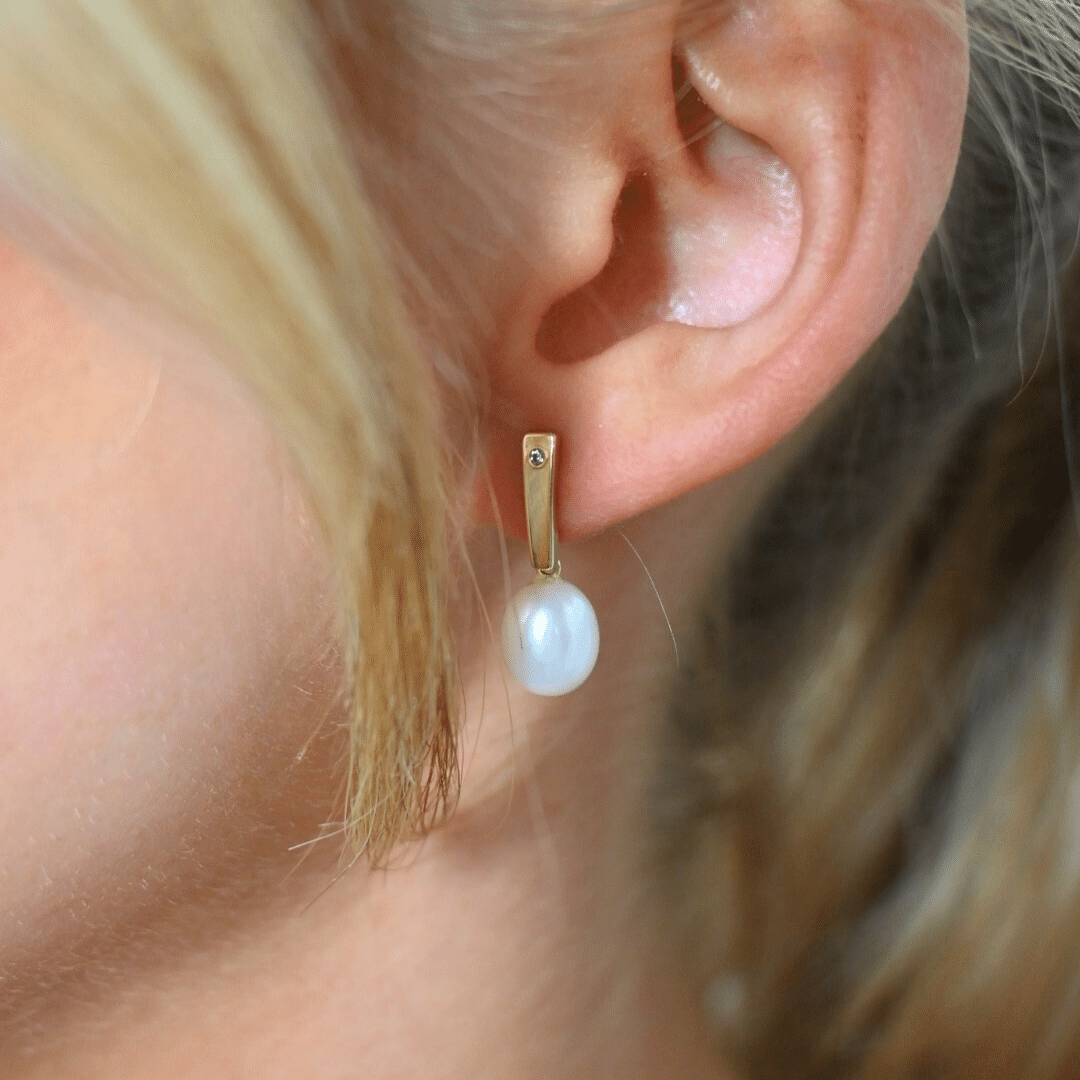 Gold Drop Pearl Earrings