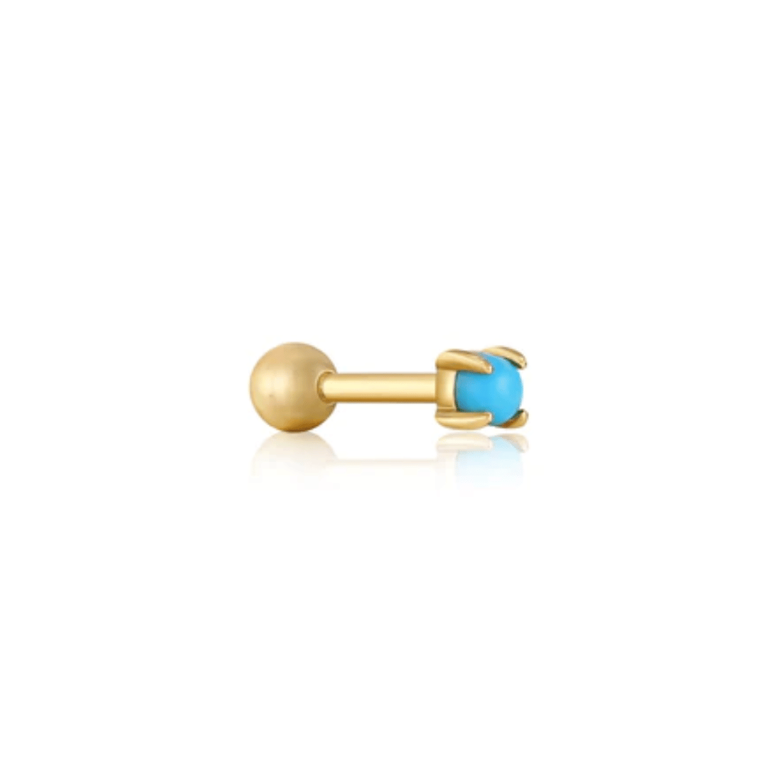 Gold Turquoise Cabochon Barbell Single Earring