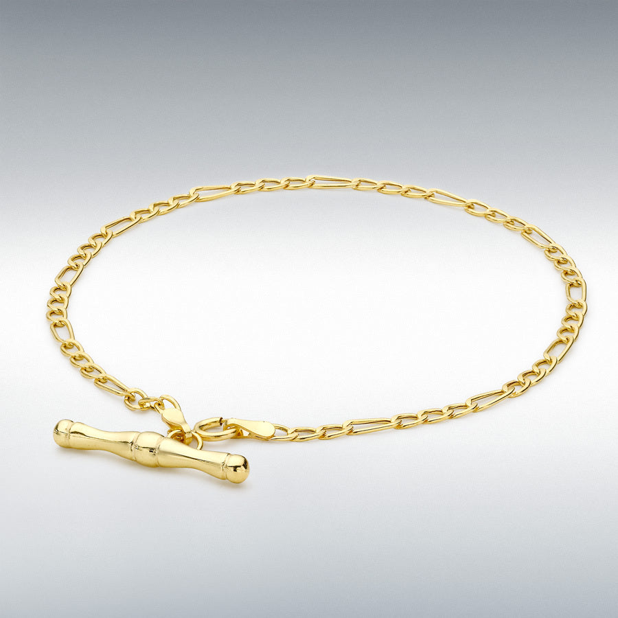 9ct Gold T-Bar Hollow Figaro Albert Chain Bracelet