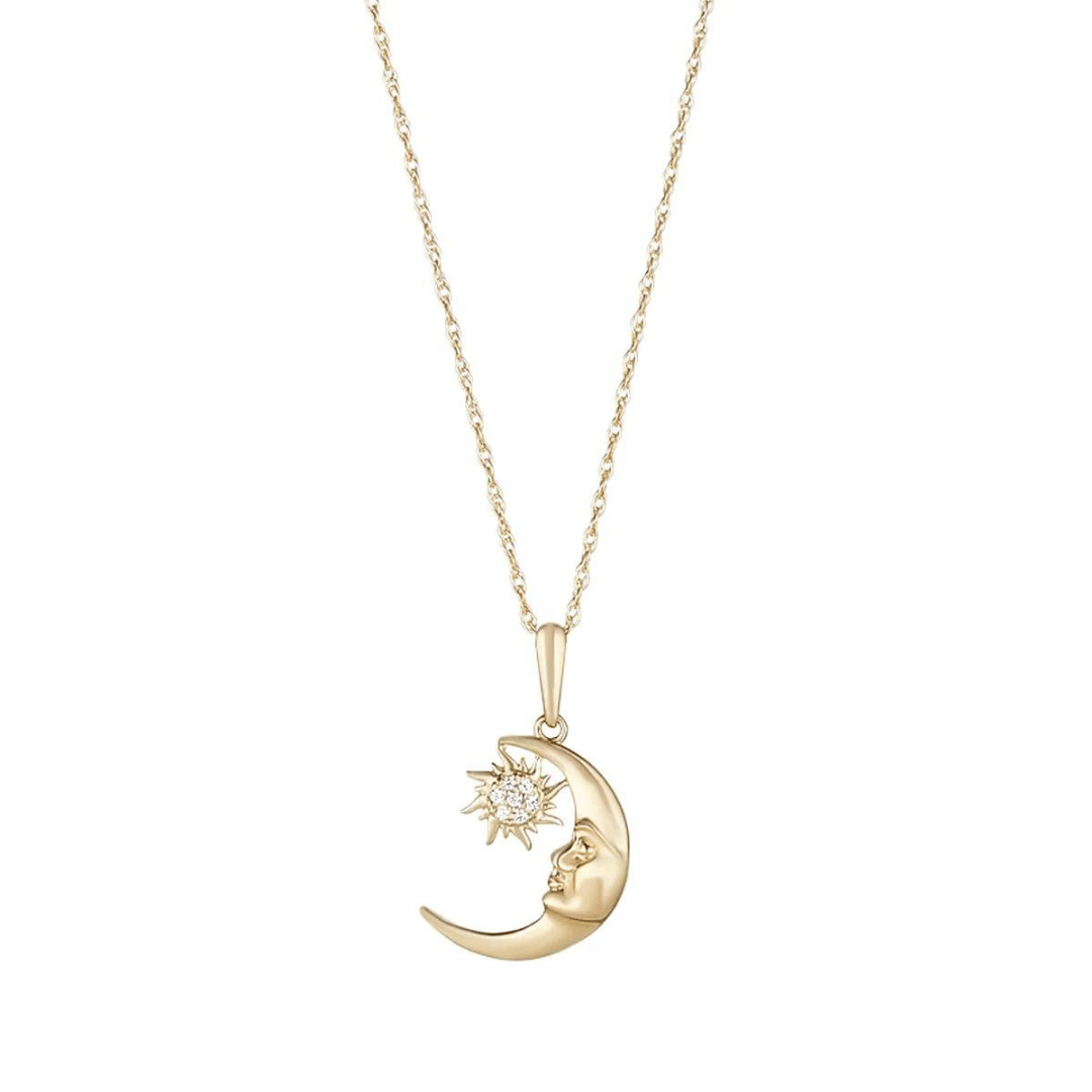 9ct Gold Crescent Moon and Sun Pendant