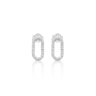 Silver Sparkle Oval Stud Earrings