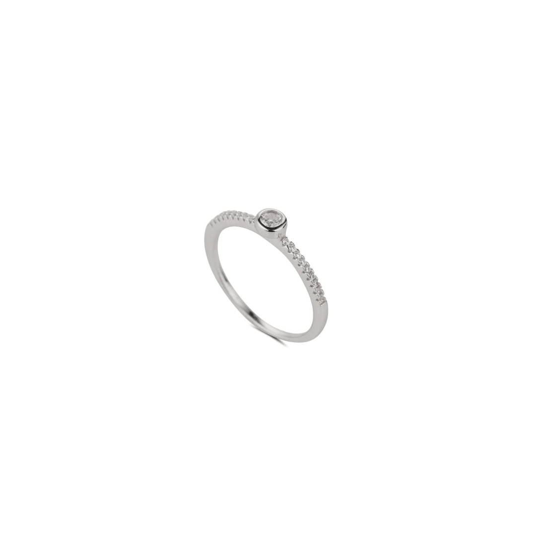 Silver CZ Solitaire Thin Band