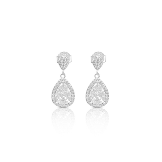 Silver Teardrop Halo Drop Earrings