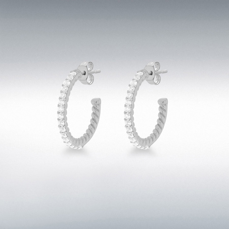 Silver CZ Tube Half-Hoop Earrings