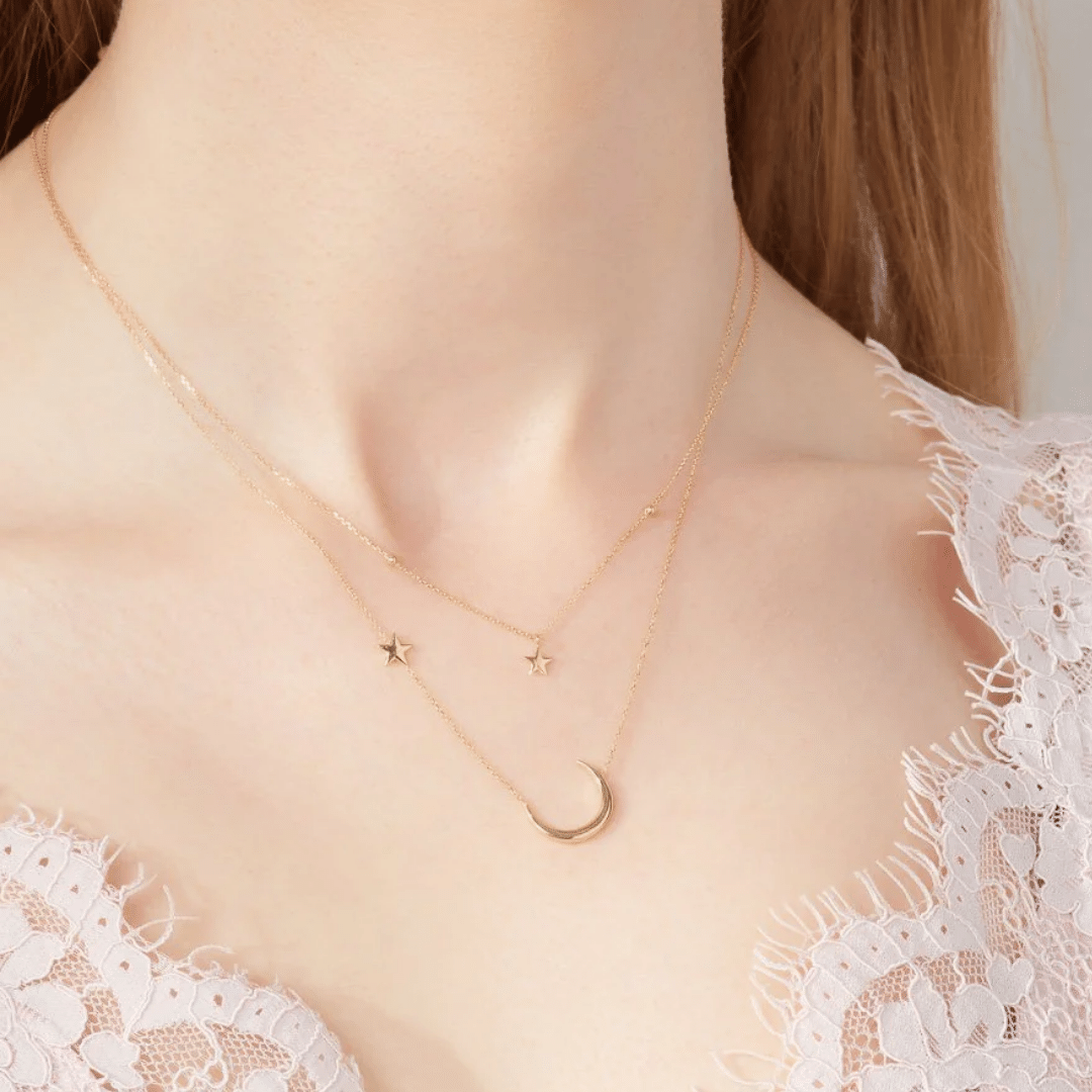 DOUBLE CHAIN MOON STAR NECKLACE