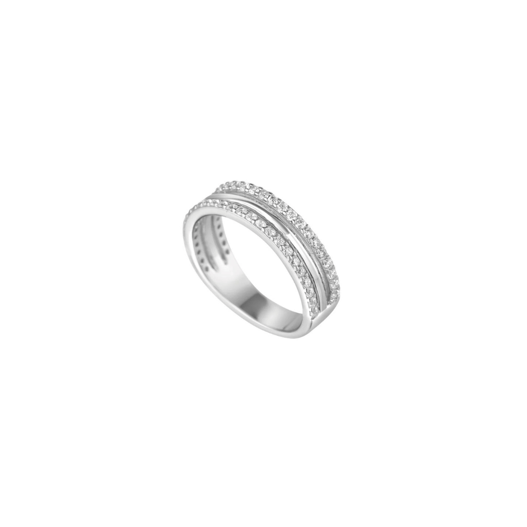 Double Cubic Zirconia and Silver Lined Band