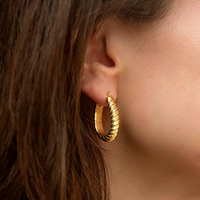 Gold Plated Oval Twisted Creole Earrings