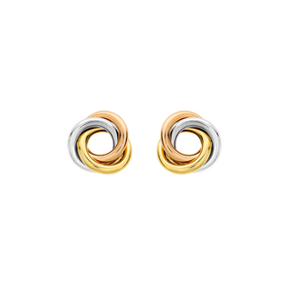 9ct 3-Colour Gold 10mm Knot Stud Earrings