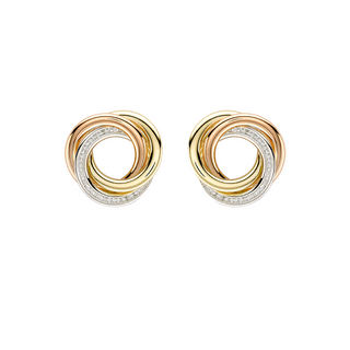 9ct 3-Tone Gold CZ Linked Stud Earrings