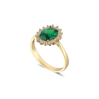 9ct Gold Emerald CZ Halo Ring