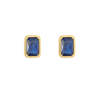 9ct Gold Emerald Cut Sapphire Rimmed Stud Earrings