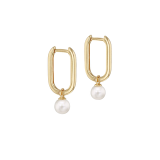 9ct Gold Rectangular Hoop Pearl Earrings