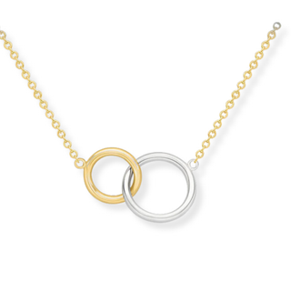 Gold and silver necklace with interlocking rings 