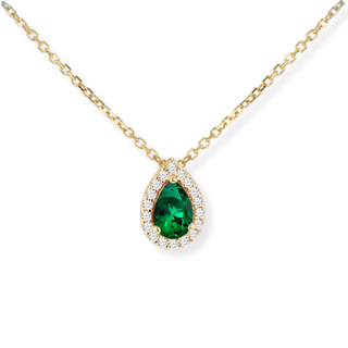 Gold necklace with a green gemstone pendant 
