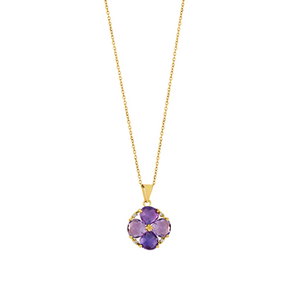 9ct Gold Amethyst Flower CZ Necklace