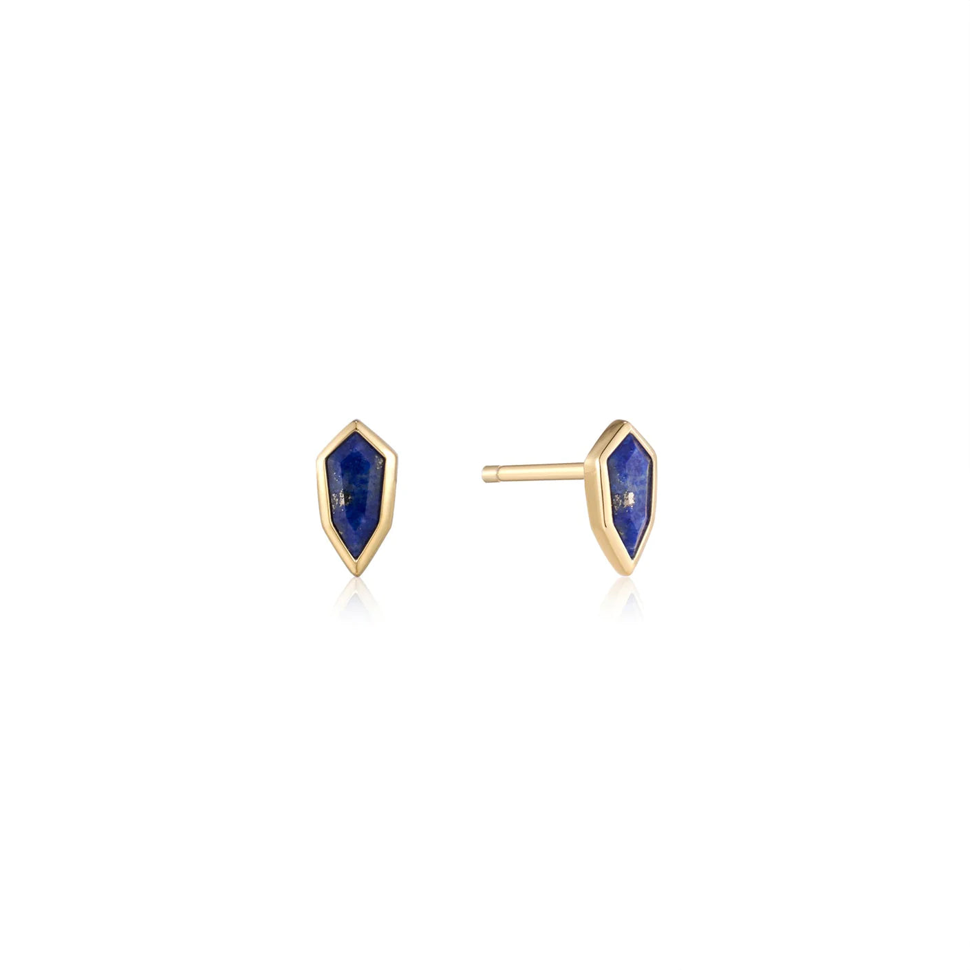 Zoom Gold Lapis Emblem Stud Earrings