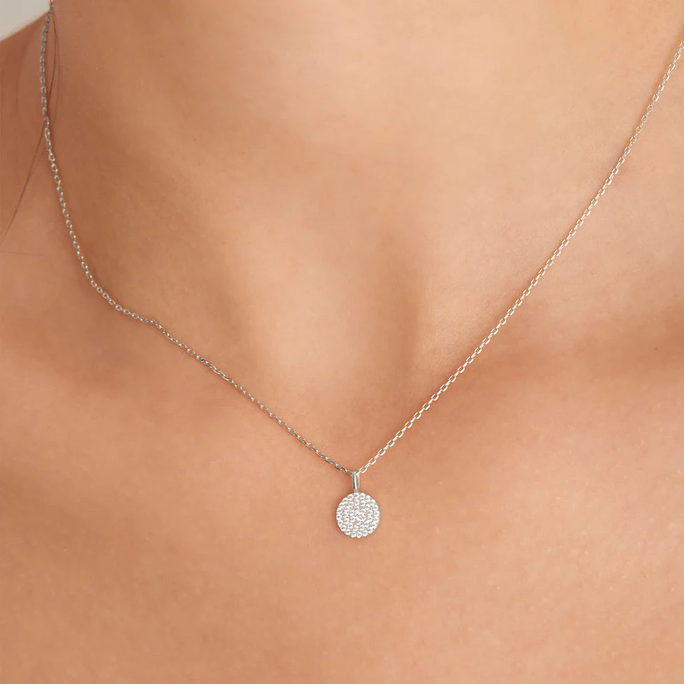 Silver Glam Disc Pendant Necklace