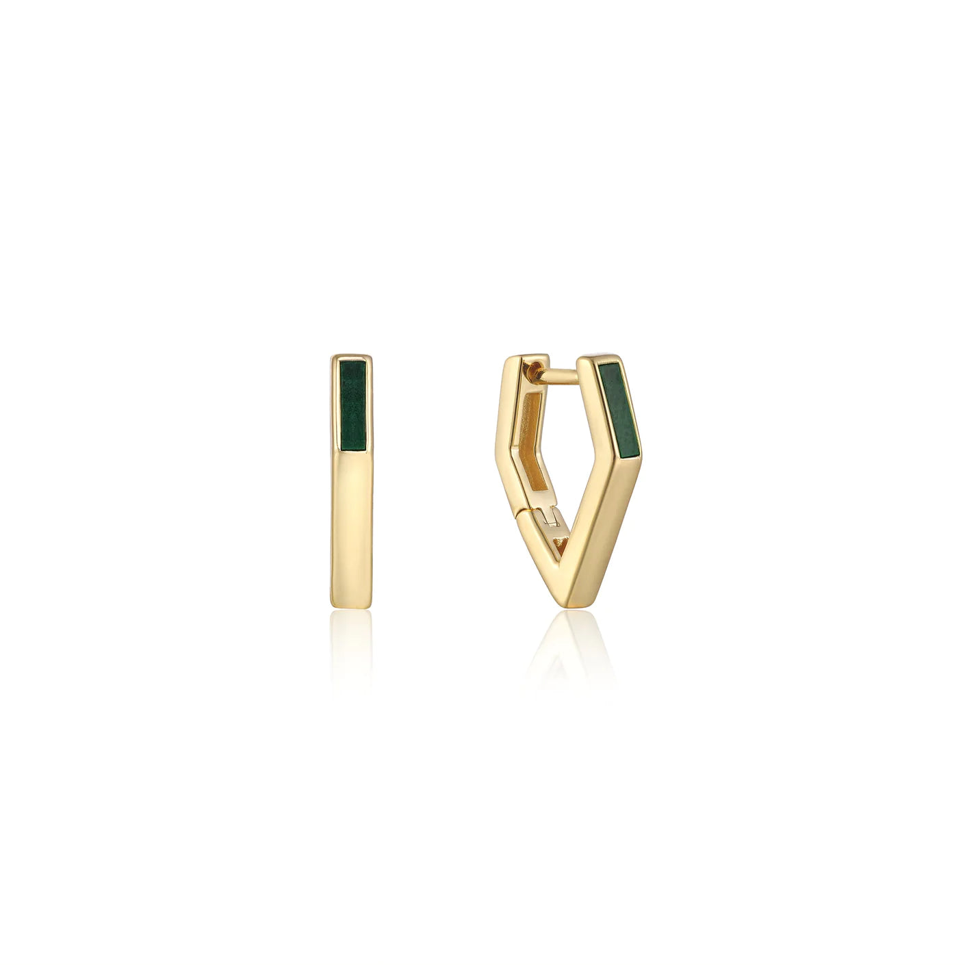 Gold Malachite Angular Hoop Earrings