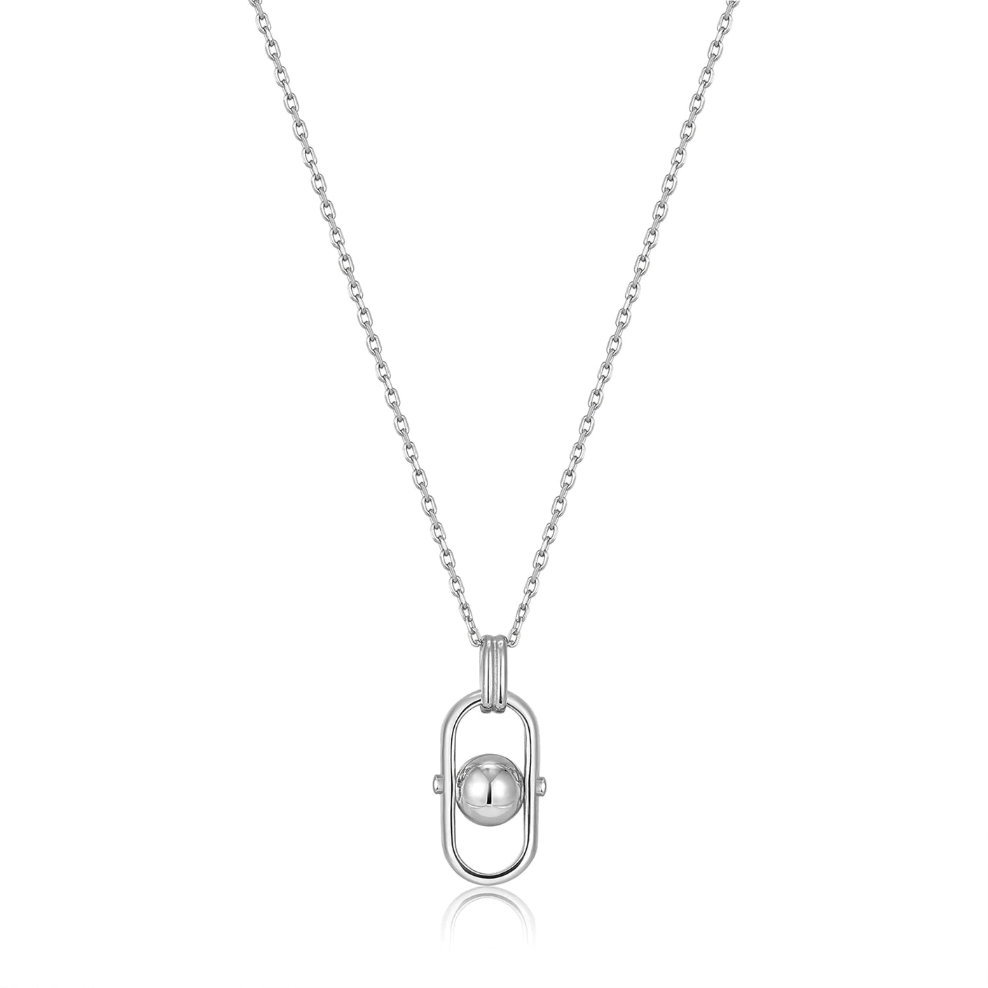 Silver Orb Link Drop Pendant Necklace