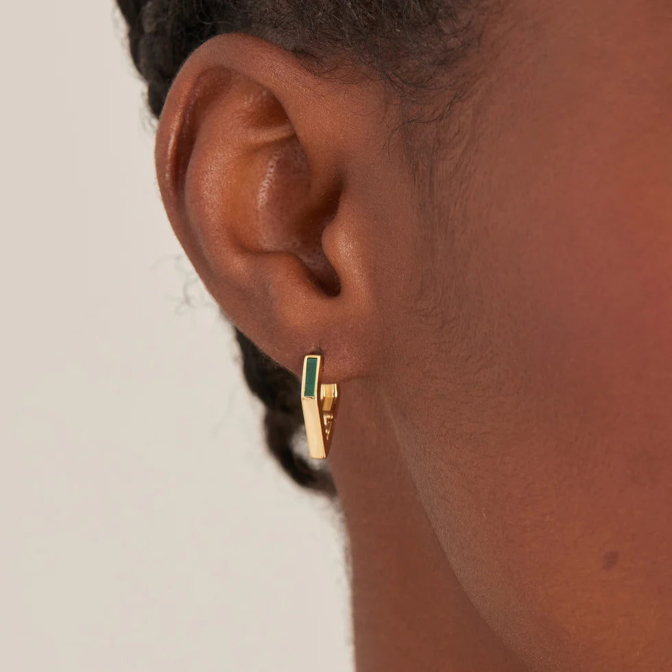 Gold Malachite Angular Hoop Earrings