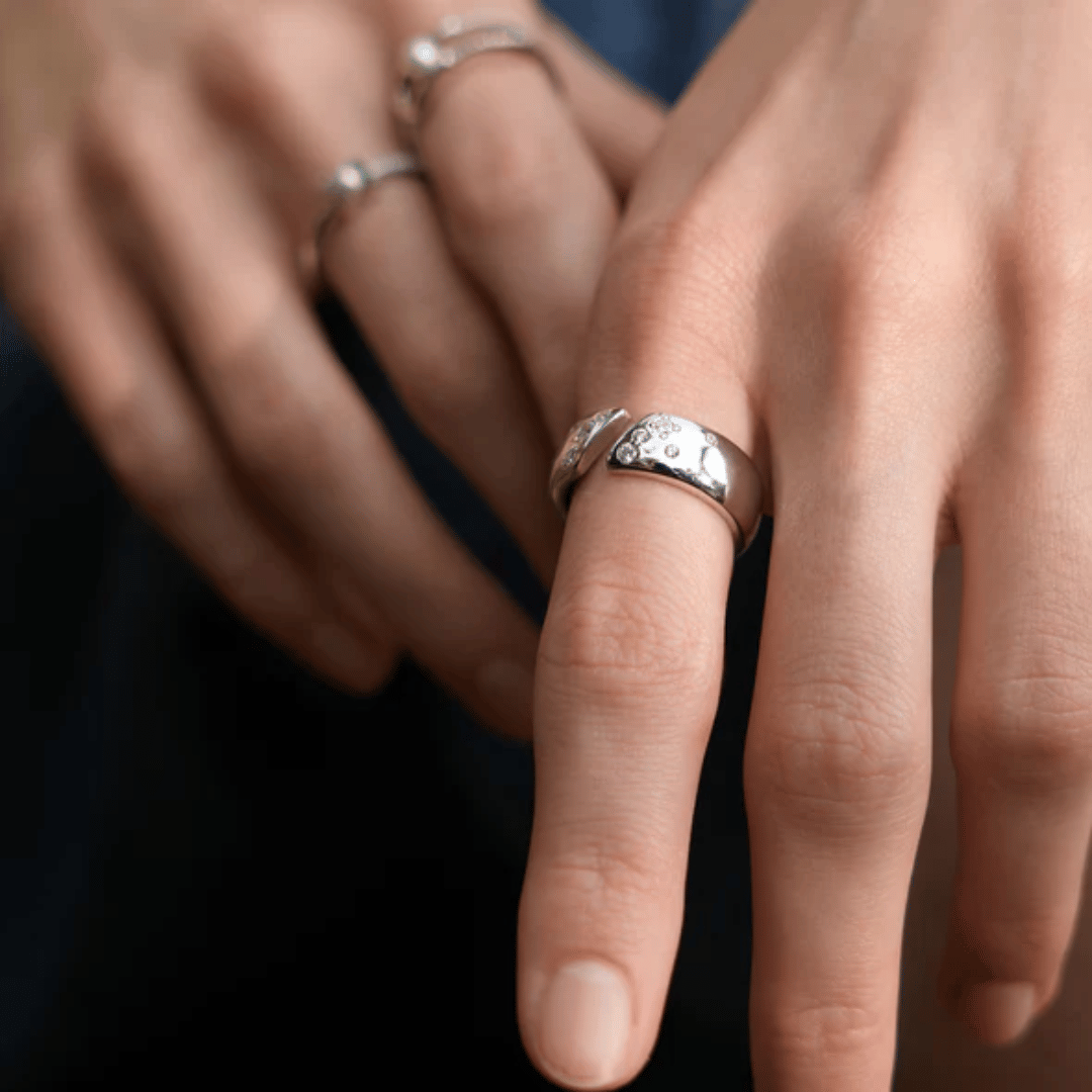 Silver Sparkle Wide Adjustable Ring
