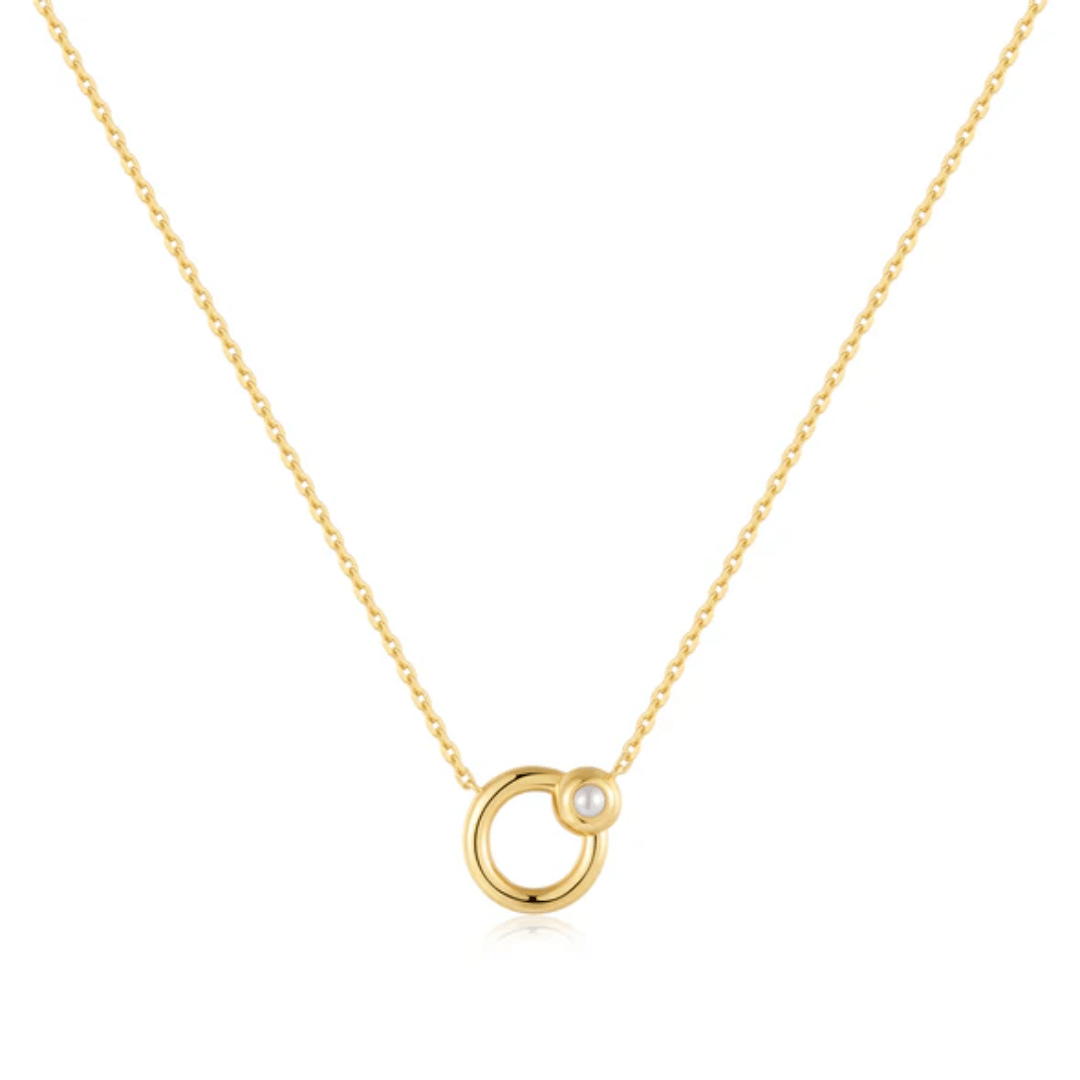 Gold Hoop Freshwater Pearl Necklace