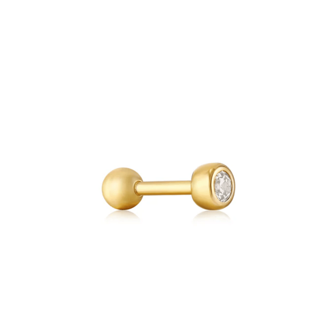 Gold Sparkle Bezel Barbell Single Earring