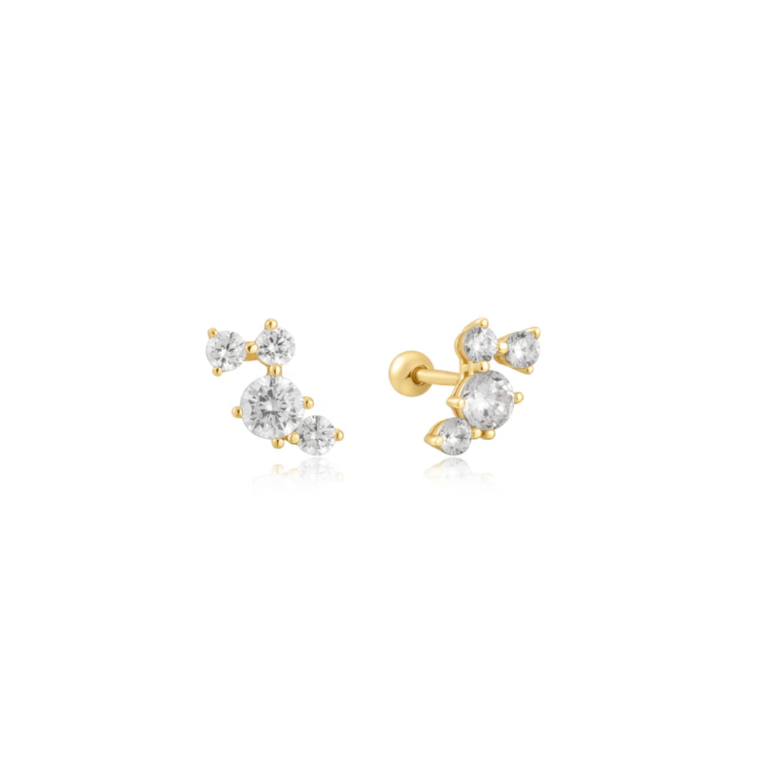 Gold Pavé Climber Barbell Earrings