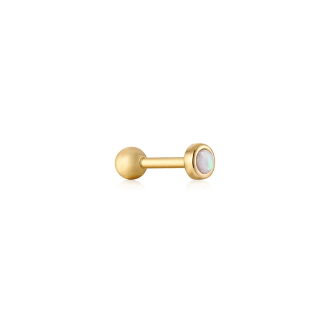 Gold Kyoto Opal Bezel Barbell Single Earring