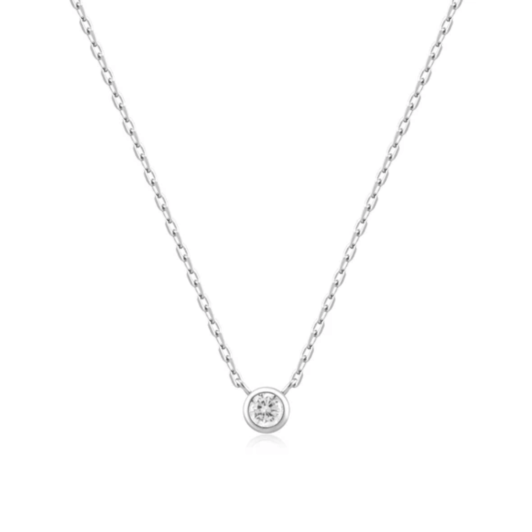 Silver Round Solitaire Cubic Zirconia Necklace