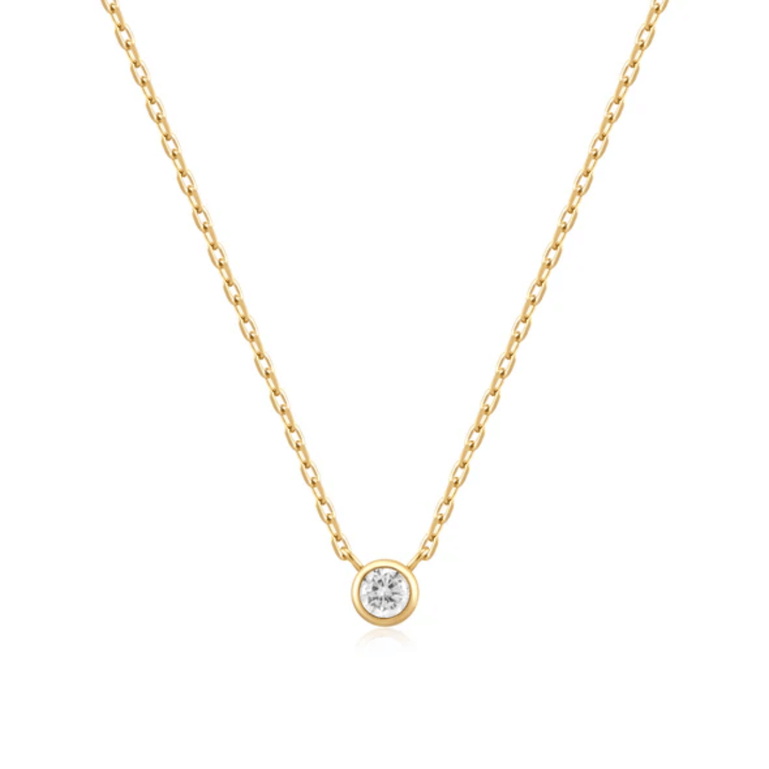 Gold Round Solitaire Cubic Zirconia Necklace