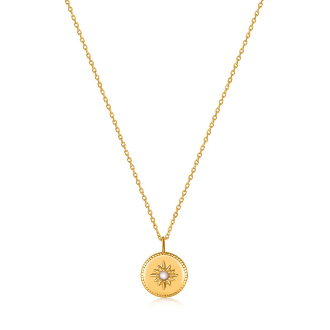 Gold Mother of Pearl Sun Pendant Necklace