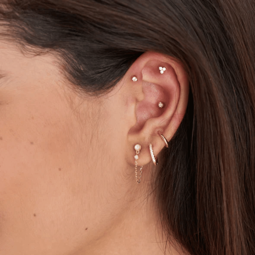 Gold Trio Sparkle Barbell Single Earring