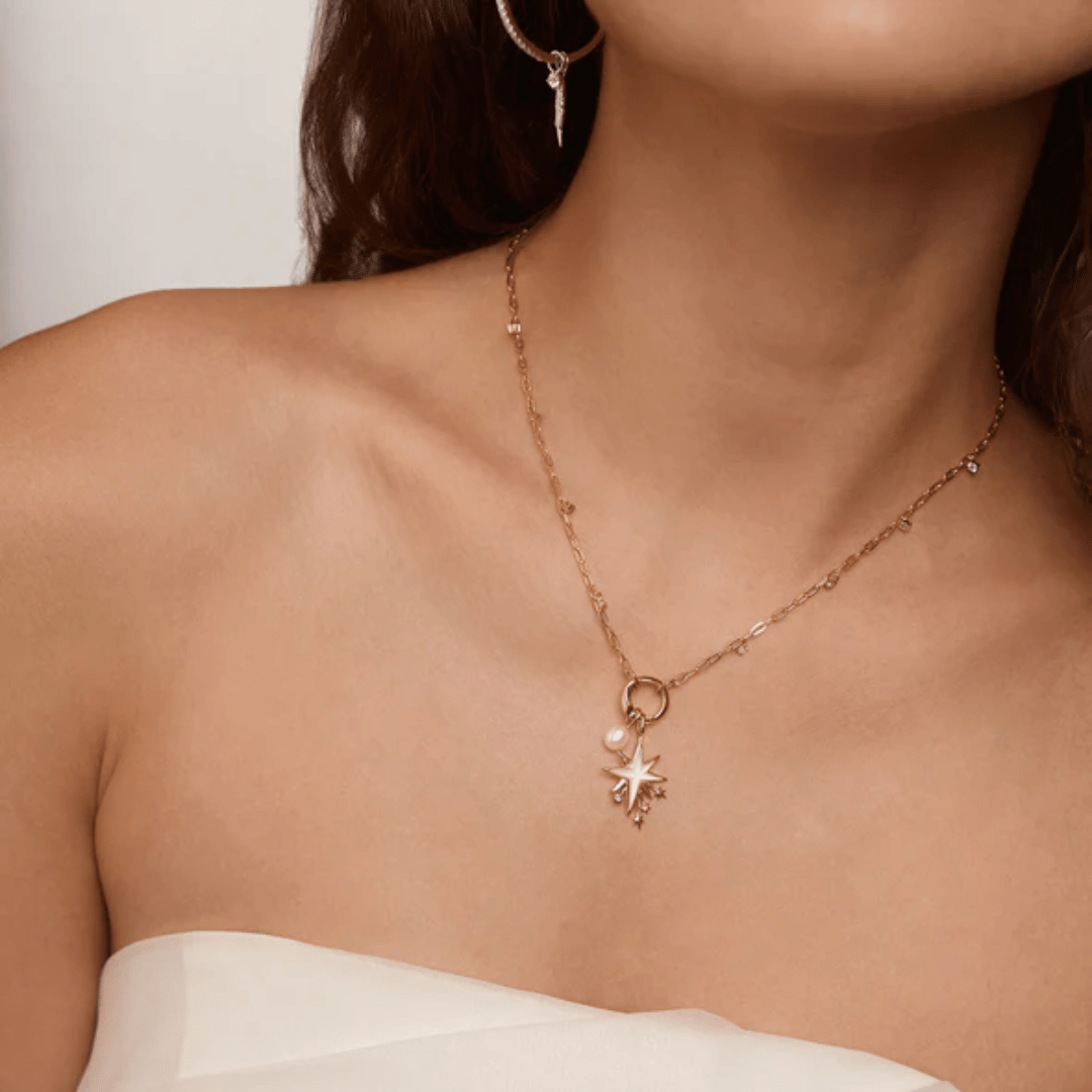 Gold Shimmer Chain Charm Connector Necklace