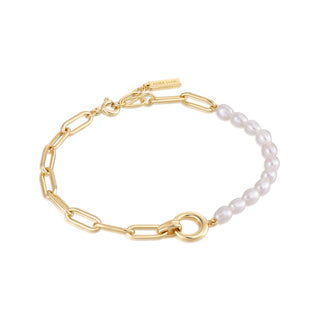 Gold Pearl Chunky Link Chain Bracelet
