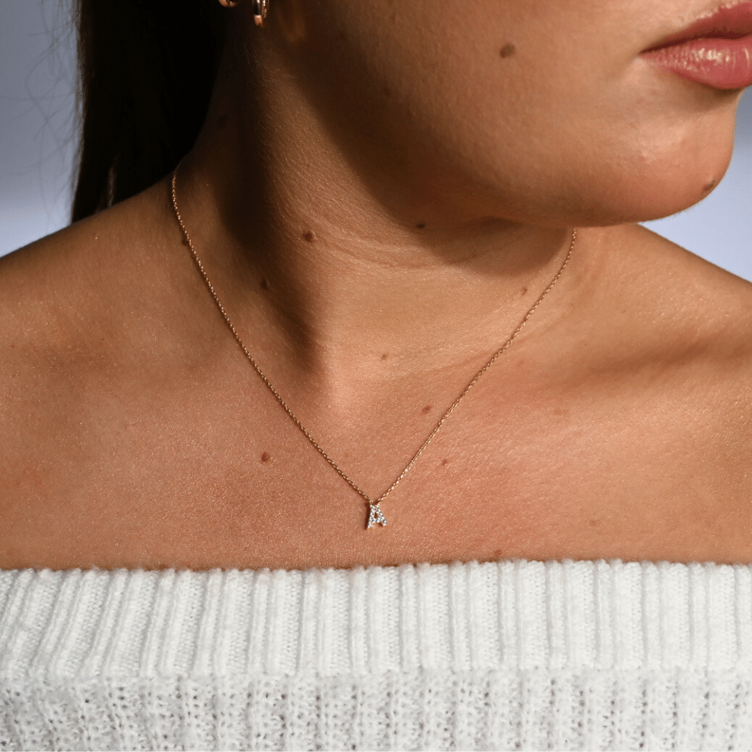 9ct Gold Dainty Diamond Initial Necklace