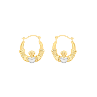 9ct 2-Colour Gold Claddagh Creole Earrings