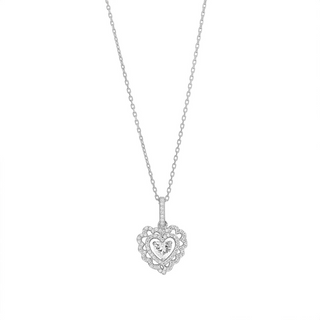 S/S Cz Fancy Layered Heart Pendant