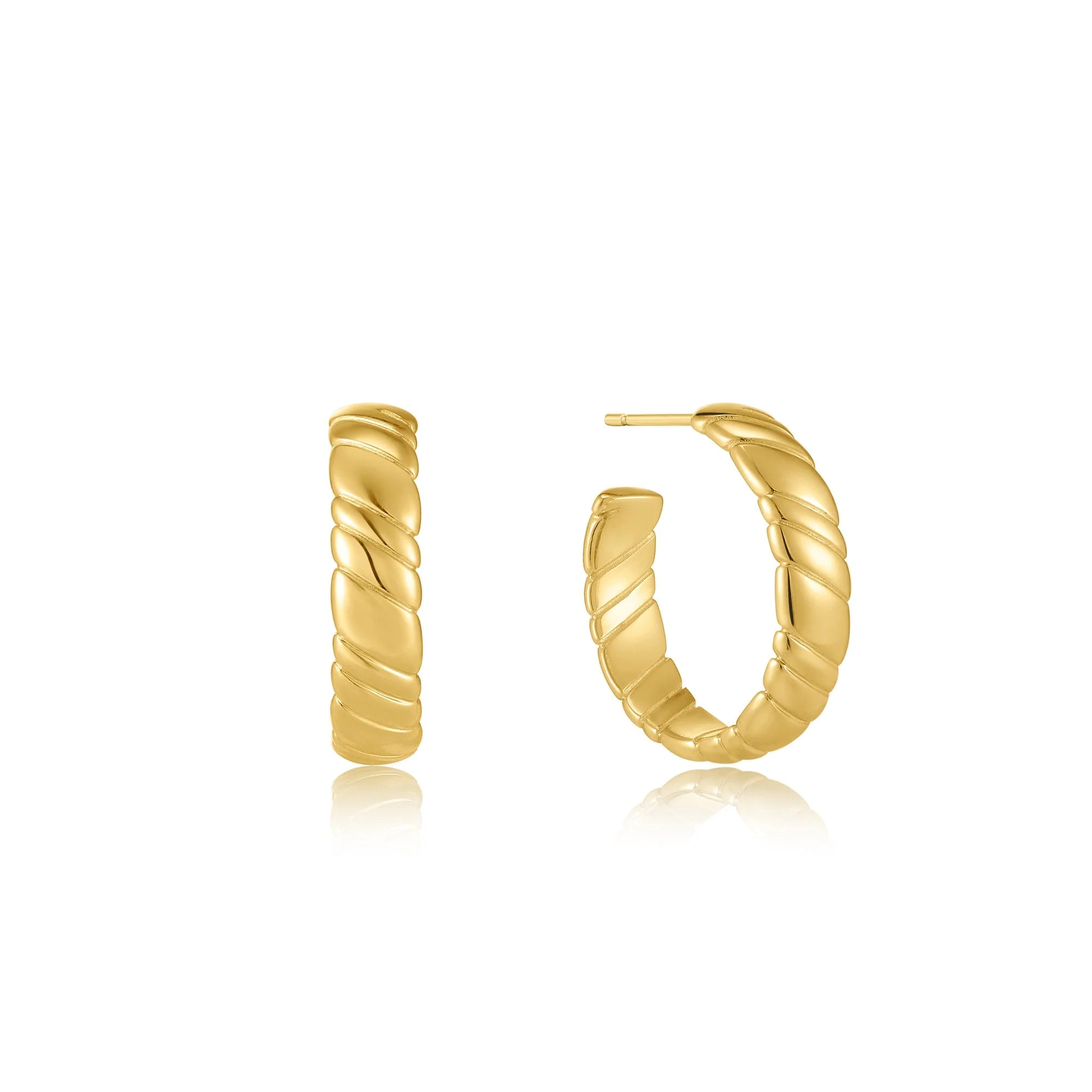 Smooth Twist Hoop Stud Earrings Gold