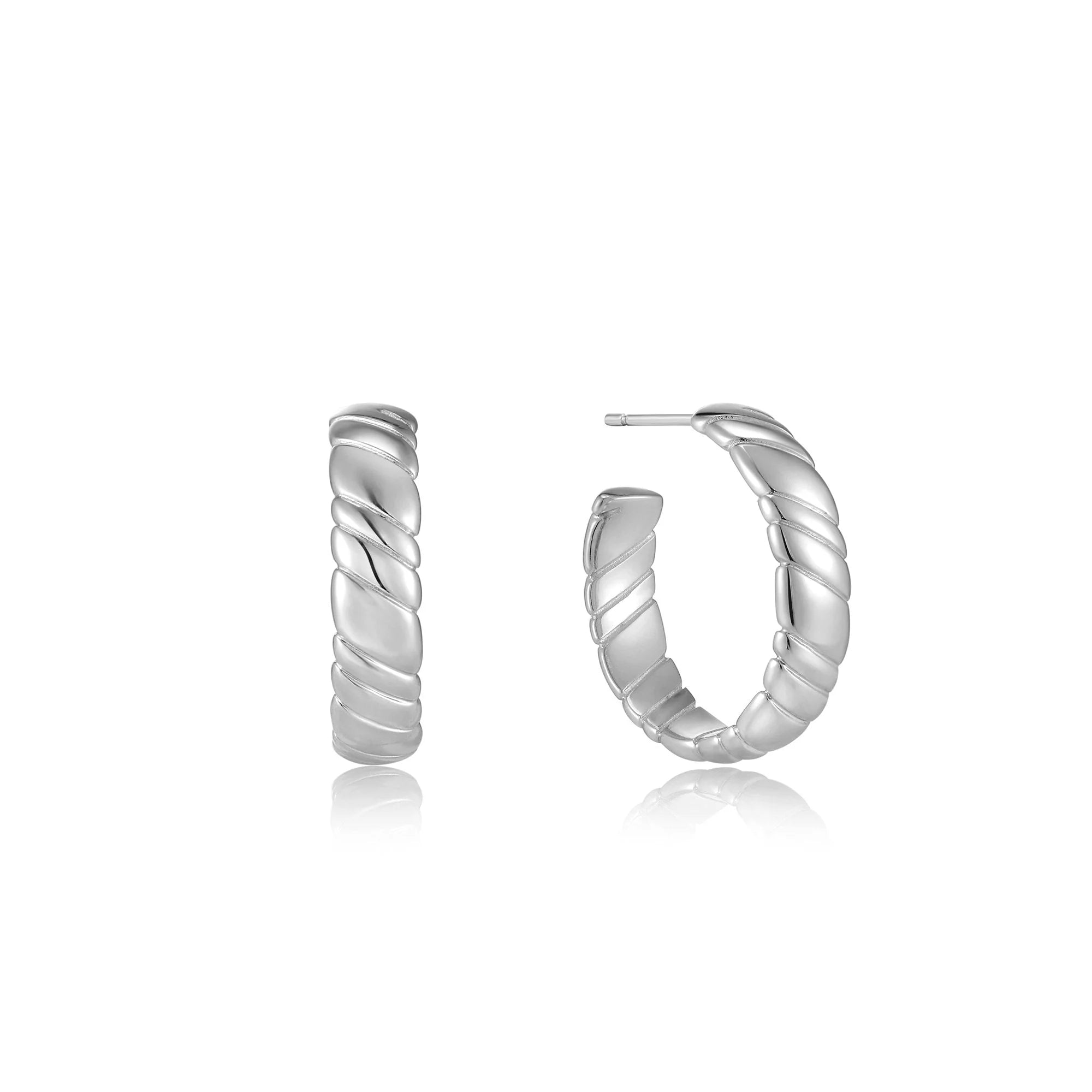 Smooth Twist Hoop Stud Earrings Silver