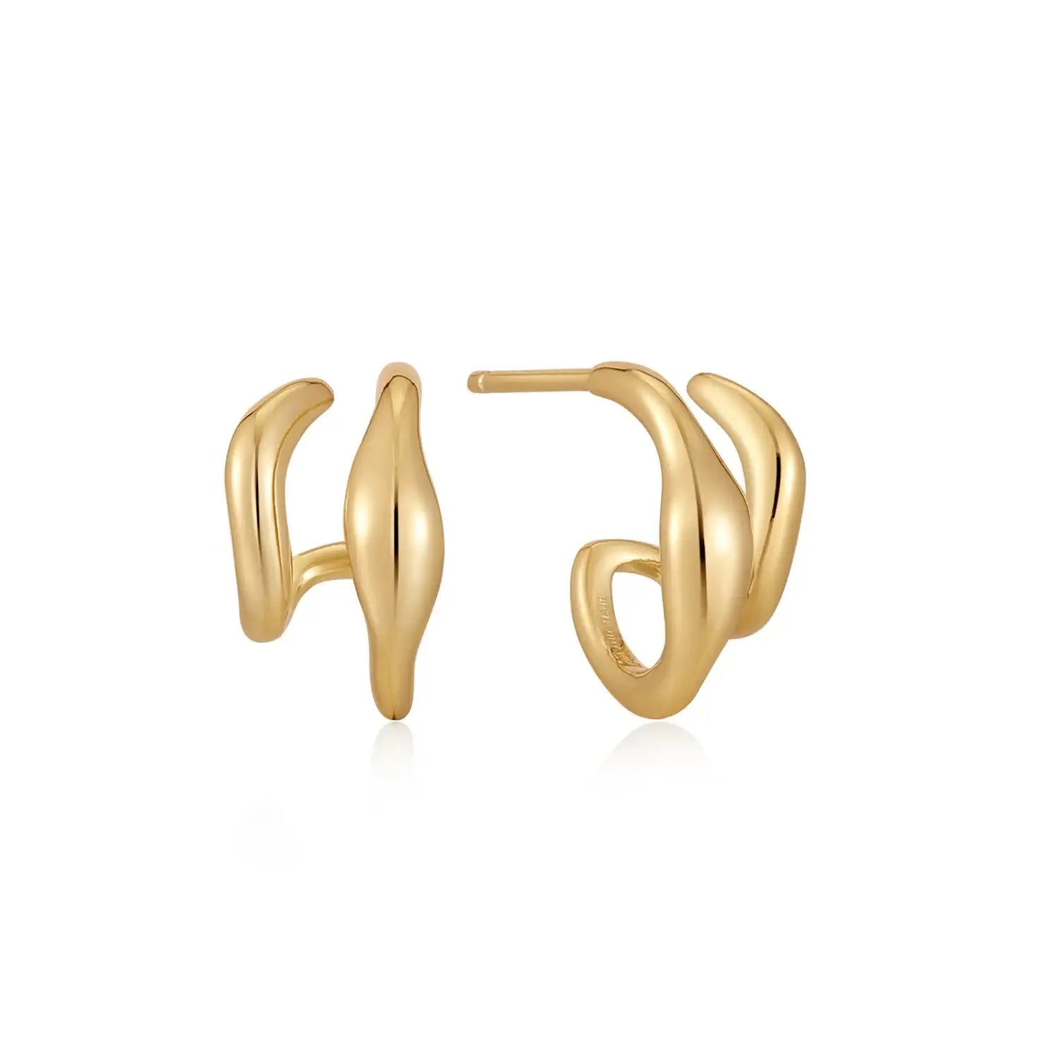 Wave Double Hoop Stud Earrings Gold
