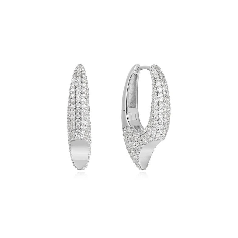 Silver Pavé Arrow Hoop Earrings